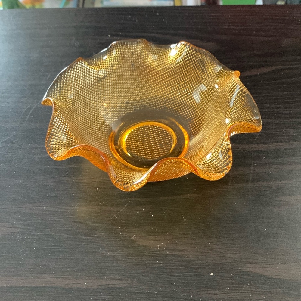 Amber- Vintage Indiana Waffle Glass Candy Dish